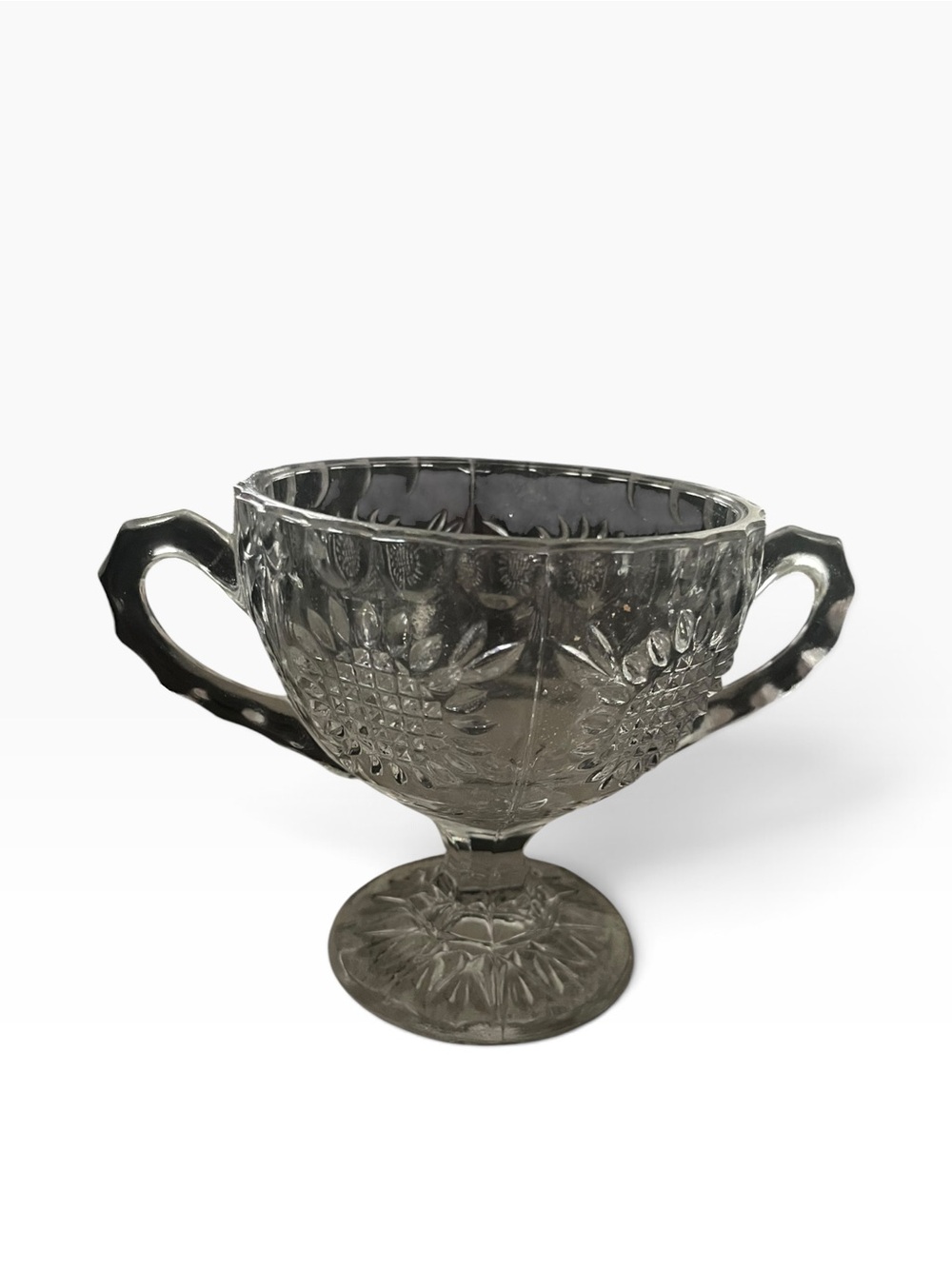 Vintage Pressed Glass Two-Handled Pedestal Bowl - Picture 3 of 5